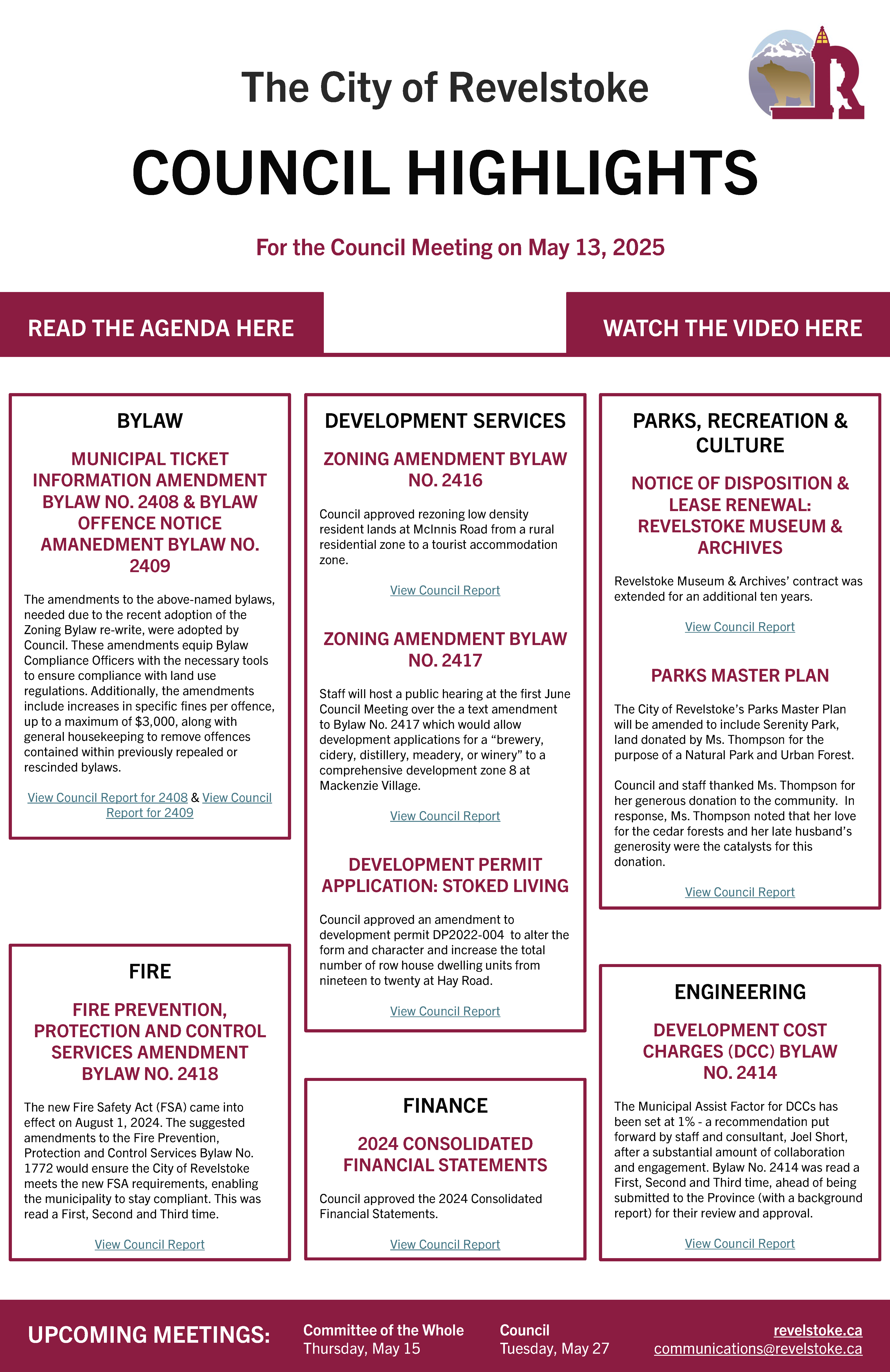 Council Highlights for May 13, 2025 Council Meeting (PDF)