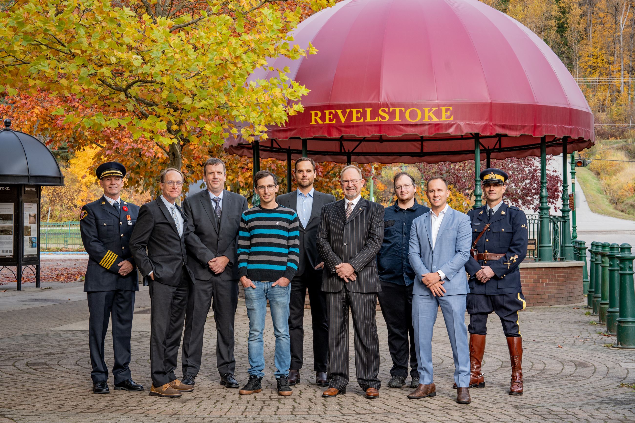 Revelstoke City Council Members Stood in Front of the Grizzly Plaza Bandstand