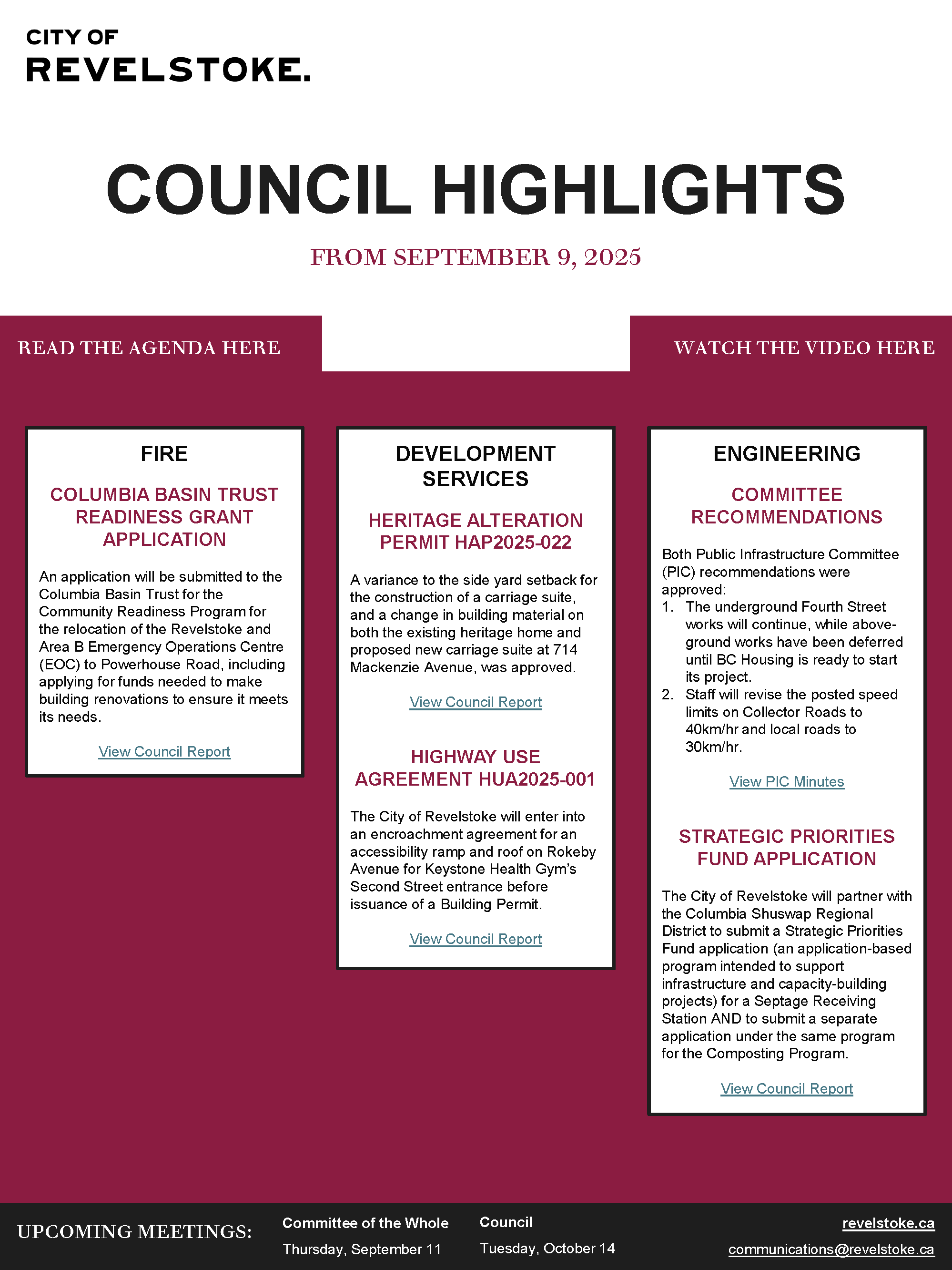 Council Highlights for September 9, 2025 Council Meeting (PDF)