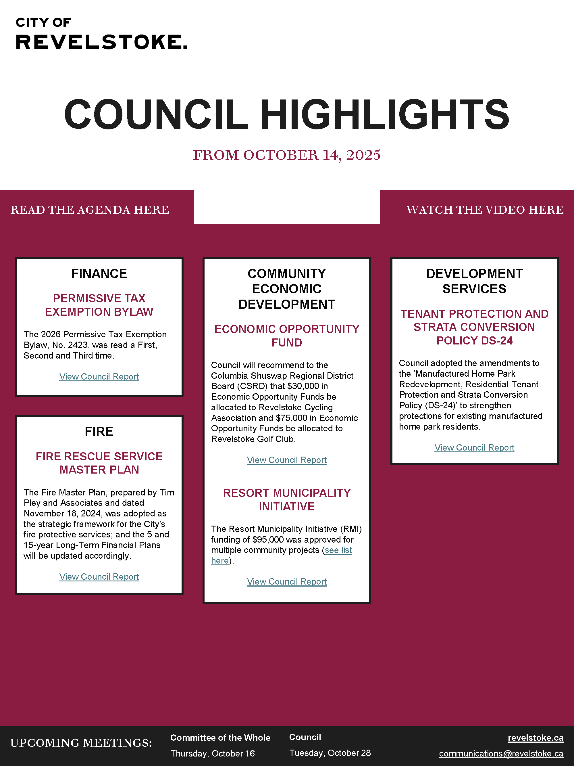 Council Highlights for October 14, 2025 Council Meeting (PDF)