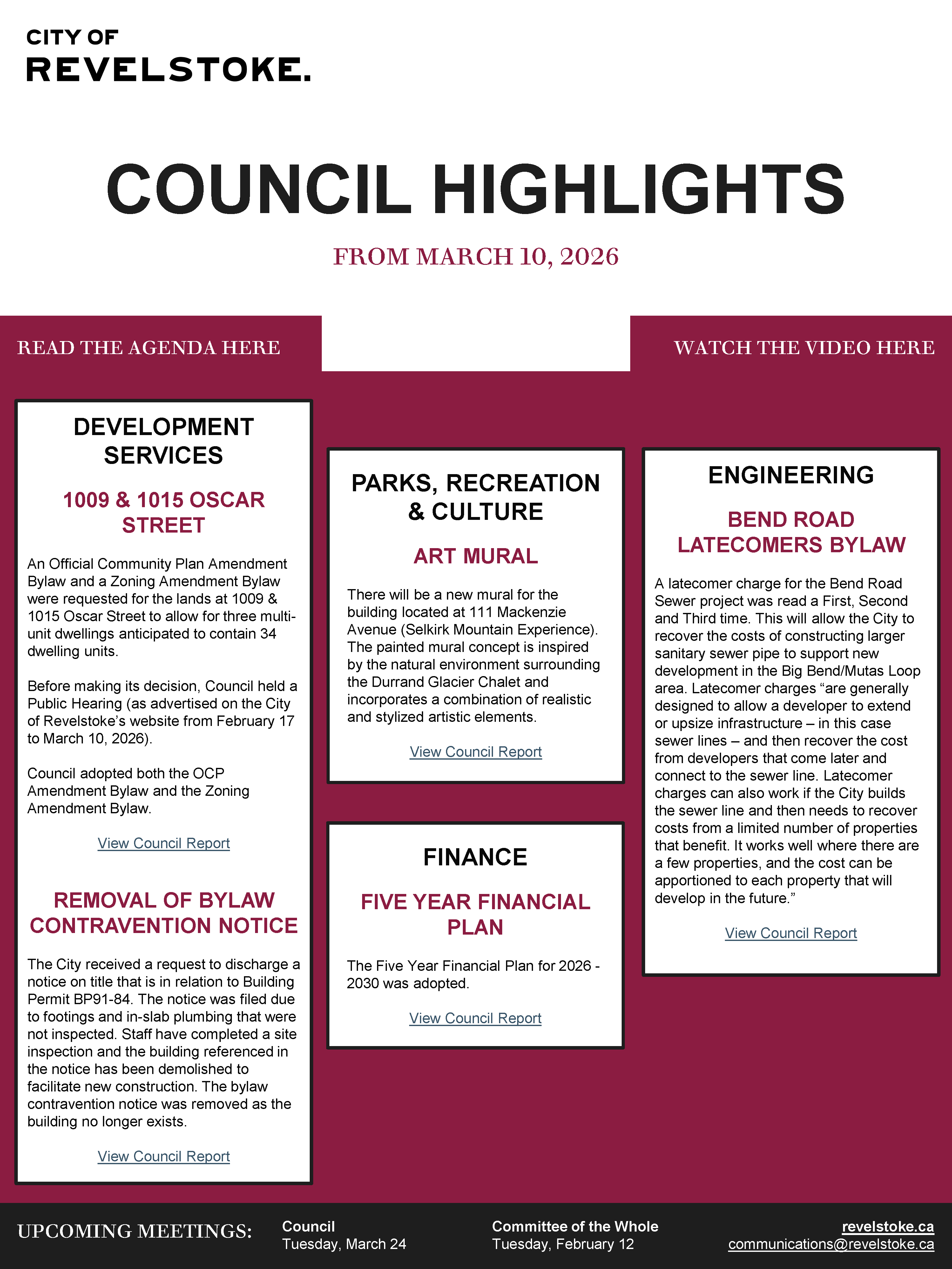 COUNCIL HIGHLIGHTS - 03.10.26